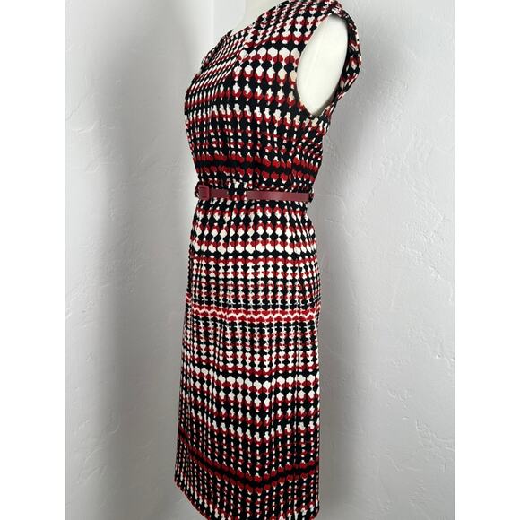 RETRO-STYLE RED WHITE AND BLACK MIDI KNIT DRESS (Women Size: 6) - Picture 9 of 15
